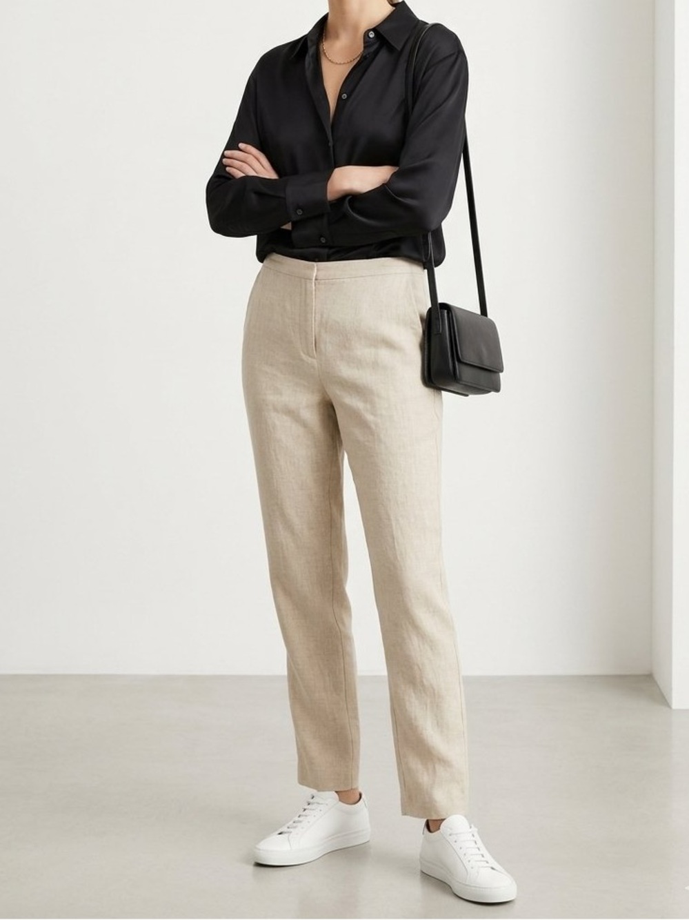Brooks 346 Beige Straight-Leg Linen Pants